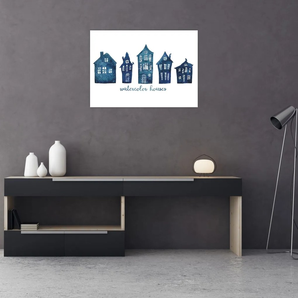 Tablou - Case de acuarelă albastru (70x50 cm)