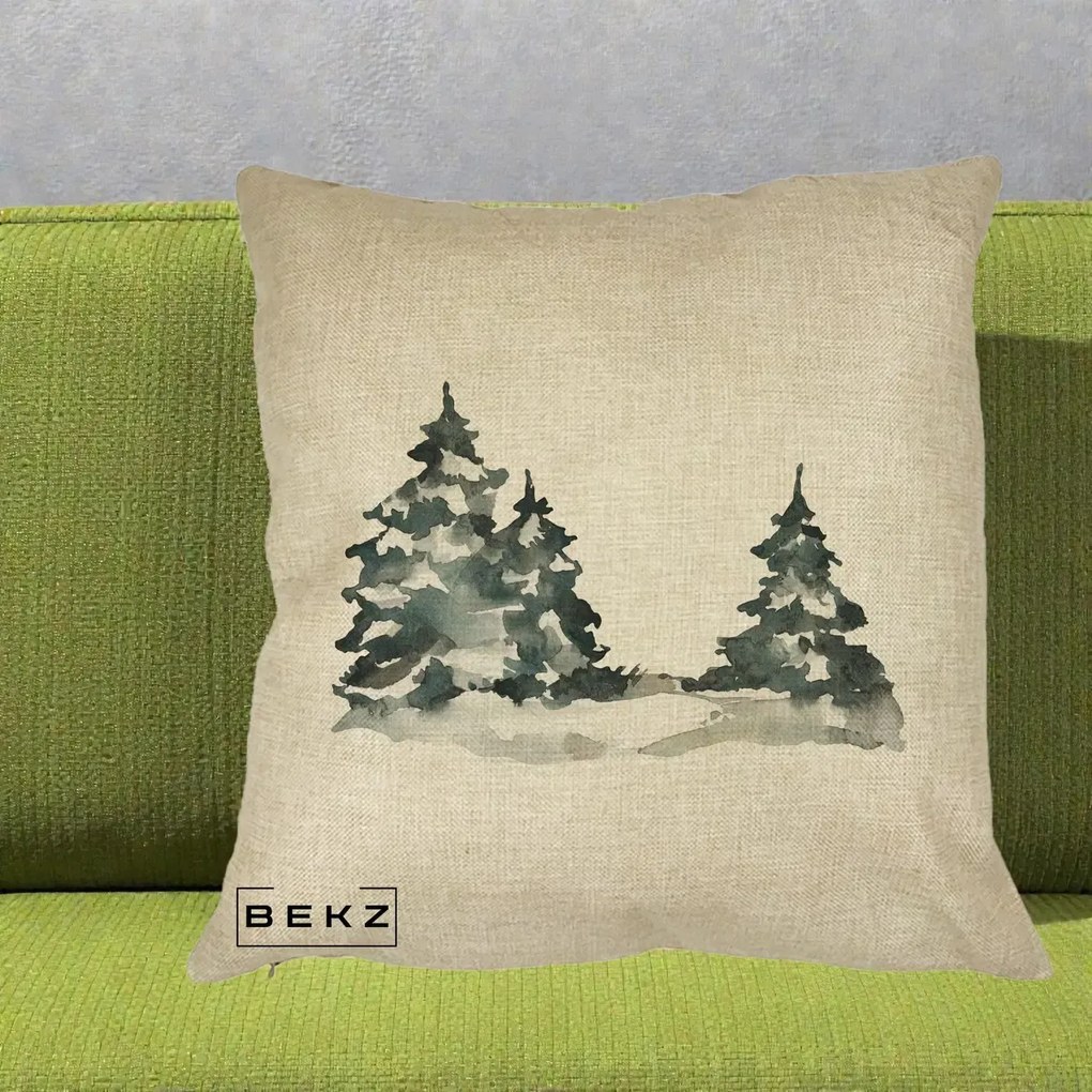 Perna Decorativa Brazi Inzapeziti Acuarela, 40x40 cm, Crem, Husa Detasabila, Perna Inclusa, BEKZ®