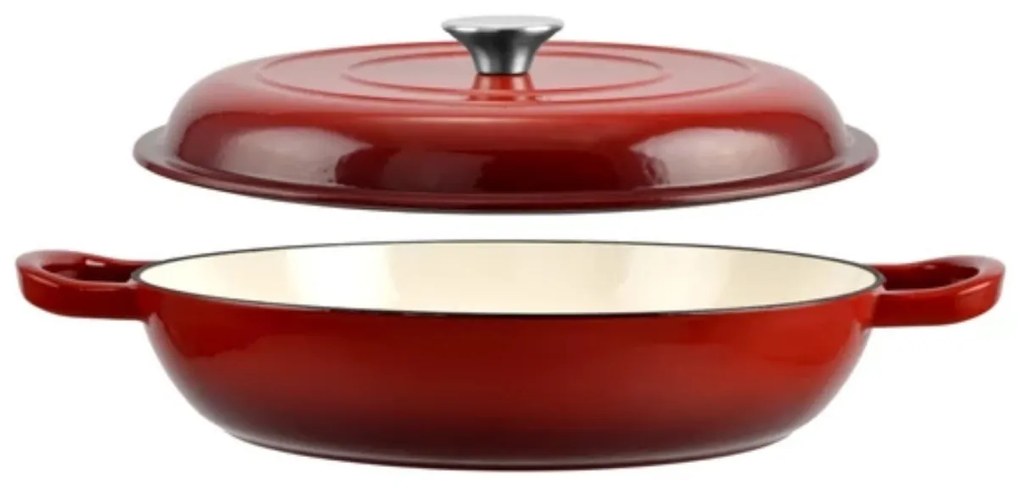Cratiță din fontă emailată cu capac 27 cm – Perfect Home 10133, roșie, ideală pentru friptură la cuptor, păstrează aromele