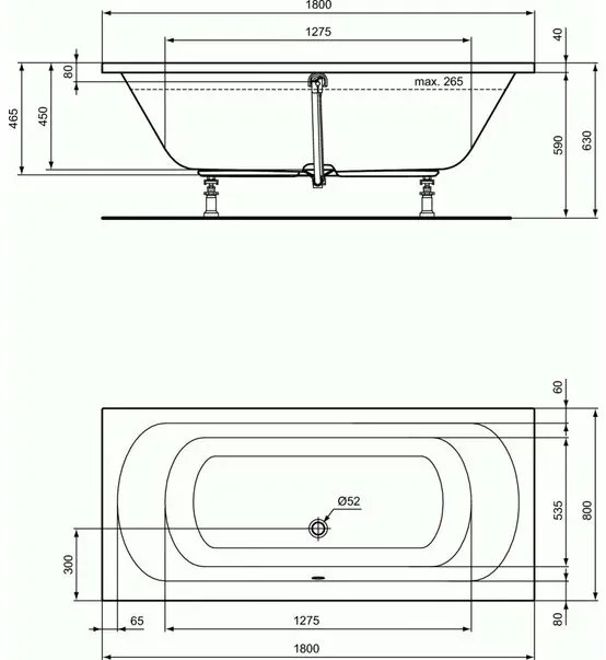 Cada dreptunghiulara Ideal Standard Hotline Duo 180x80 cm