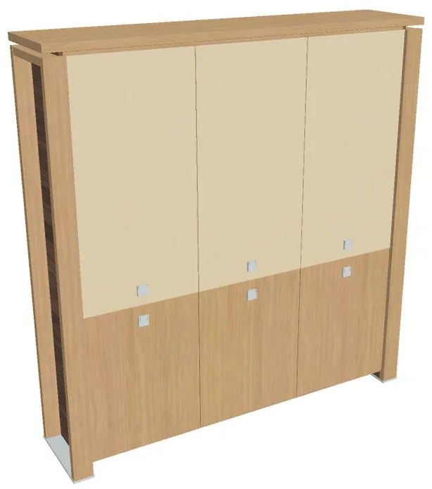 Dulap înalt Verno+ 200 x 46 x 210 cm, uși combinate, stejar deschis / vanilie