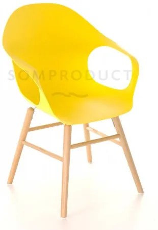 Scaun din plastic cu picioare de lemn Britt Yellow, l58,5xA62,5xH86 cm