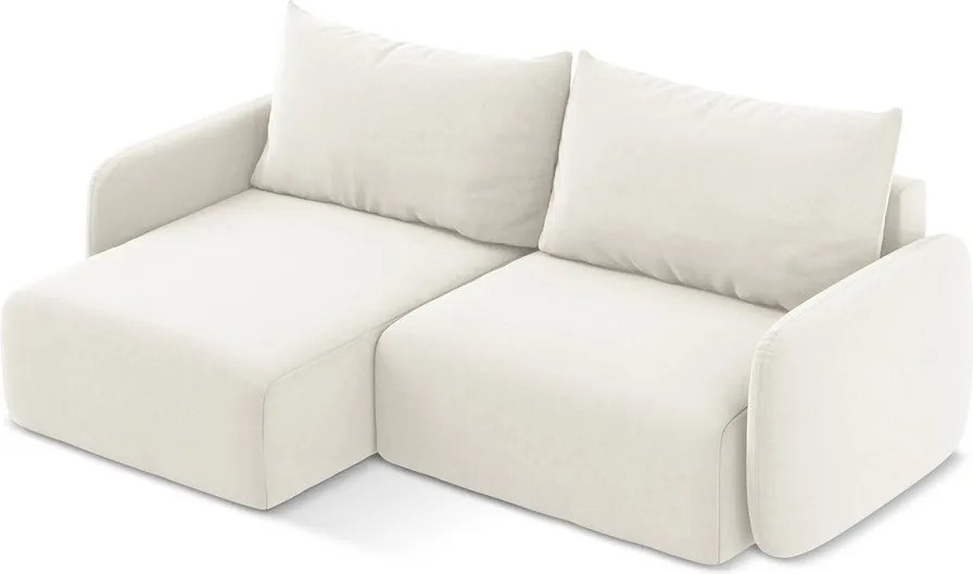 Colțar crem extensibil/cu spațiu de depozitare cu tapițerie din catifea (cu colț pe partea stângă/cu șezlong) Kalena – Makamii