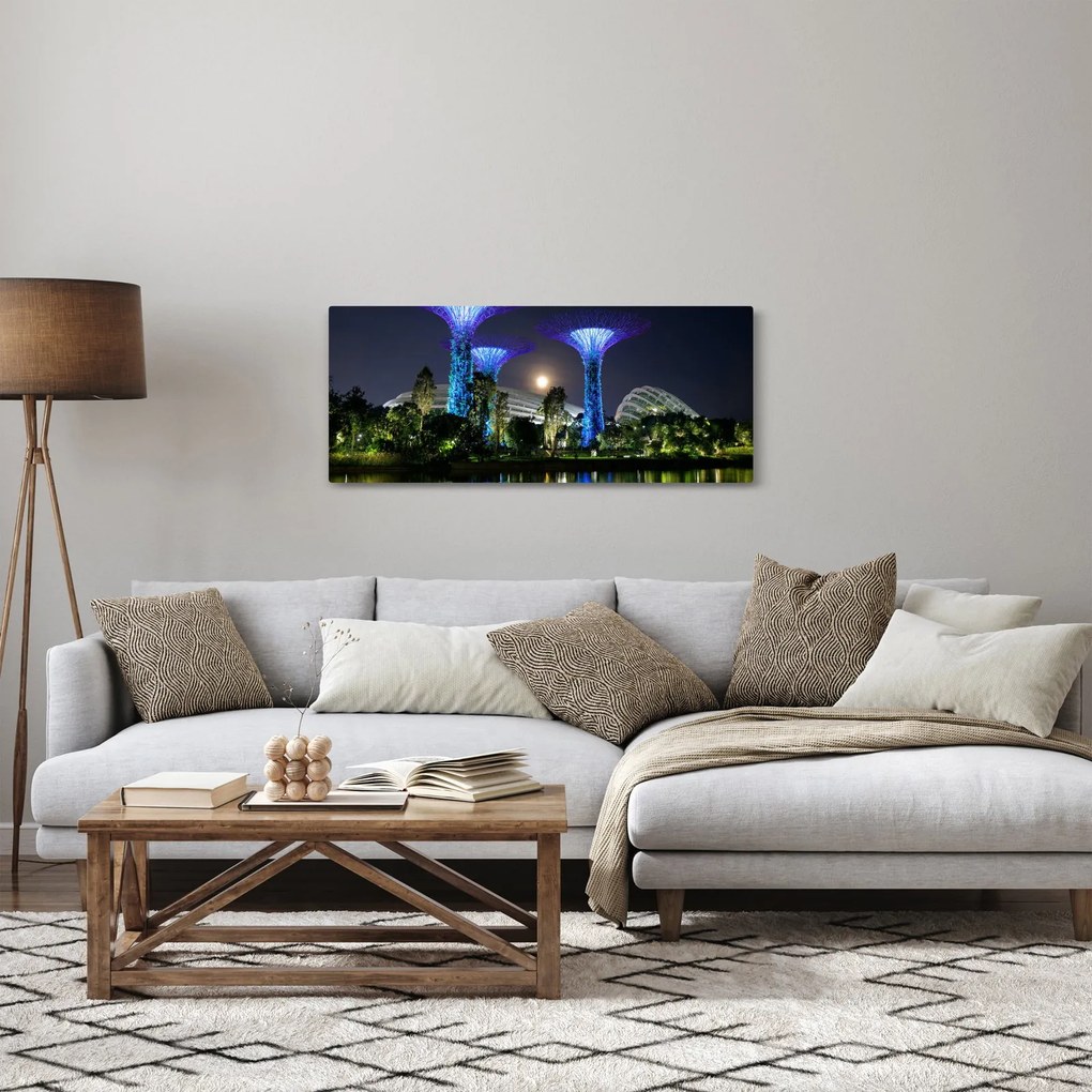 Tablou cu lună plină în grădinile din Singapur (120x50 cm)