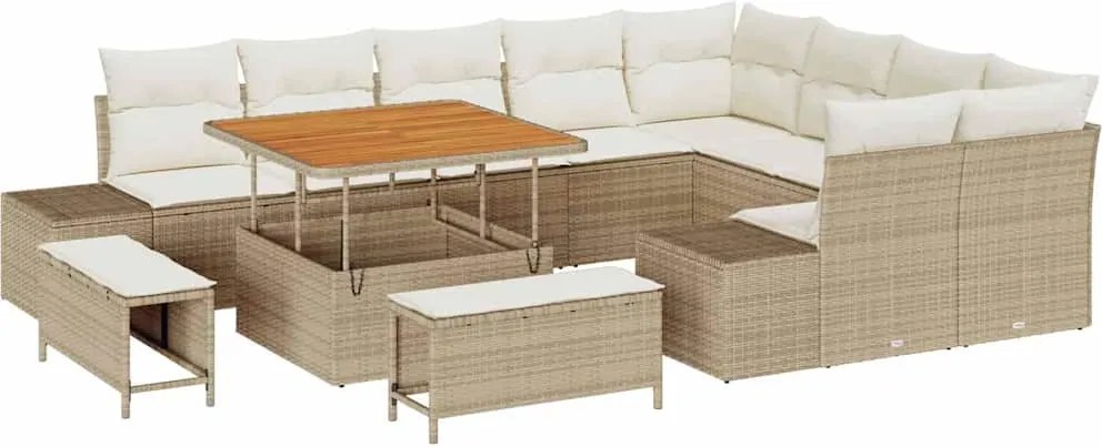vidaXL Set de canapele pentru grădină cu pernă 12 pcs Bej Rattan poli