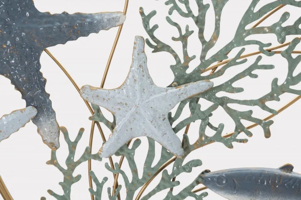 Decoratiune de perete aurie / albastra din metal, 95 x 5 x 54 cm, Sea Star Mauro Ferreti