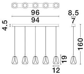 Lustra moderna cu 4 pendule LED, Metal, Sticla, Champaigne, ALISH
