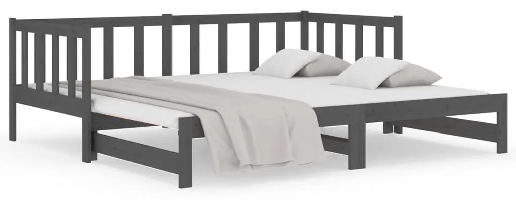814666 vidaXL Pat de zi extensibil, gri, 2x(90x190) cm, lemn masiv de pin