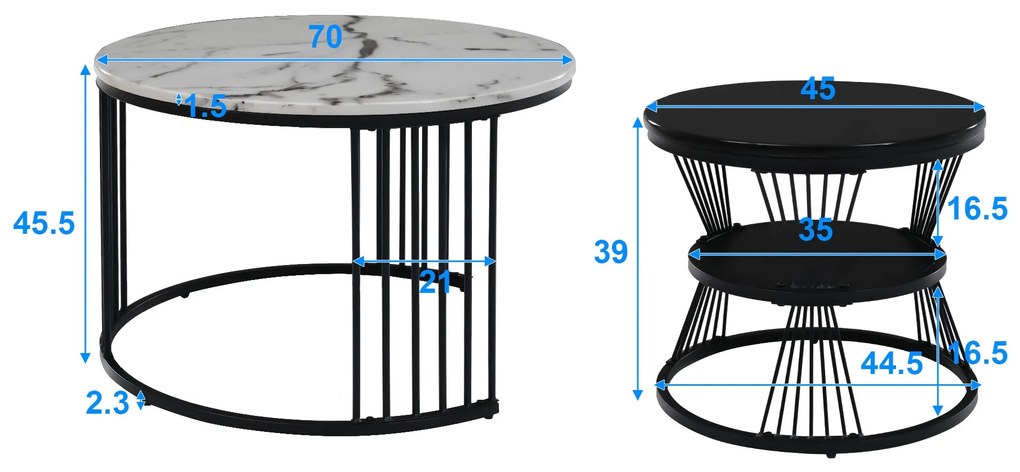 Set 2 Mese de Cafea Moderne cu Îmbinare, Negru+Alb | Aosom Romania