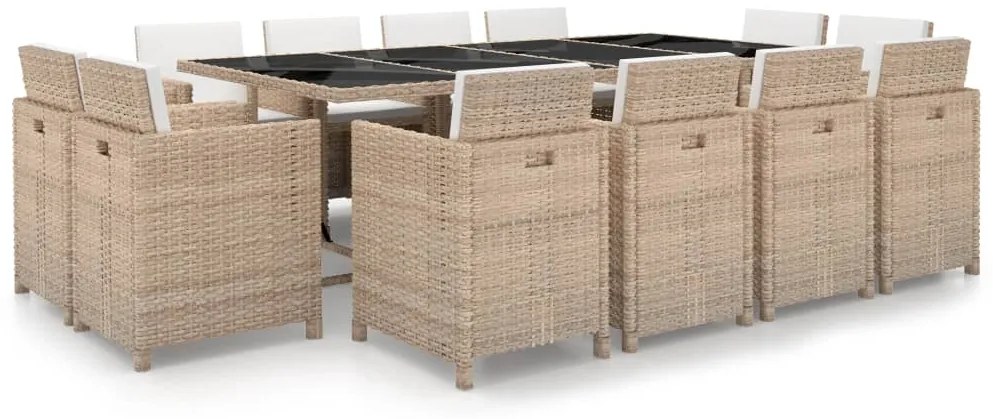 vidaXL Set mobilier de exterior cu perne, 13 piese, bej, poliratan