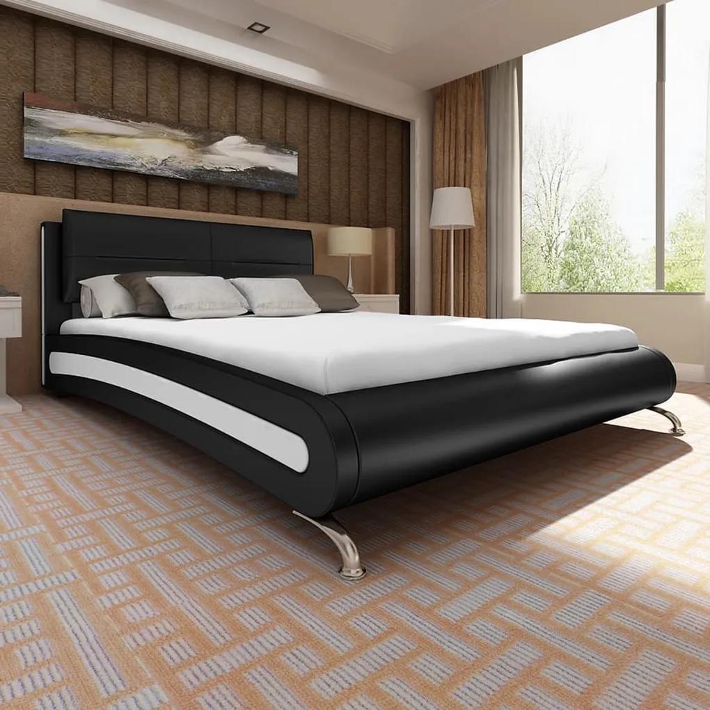240874 vidaXL Cadru de pat din piele artificială cu picior, 200 x 180 cm, negru alb