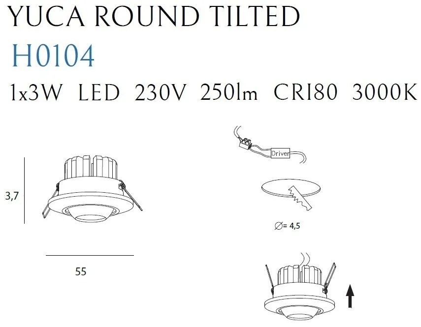 Spot LED directionabil incastrabil tavan fals YUCA ROUND TILTED alb H0104 MX