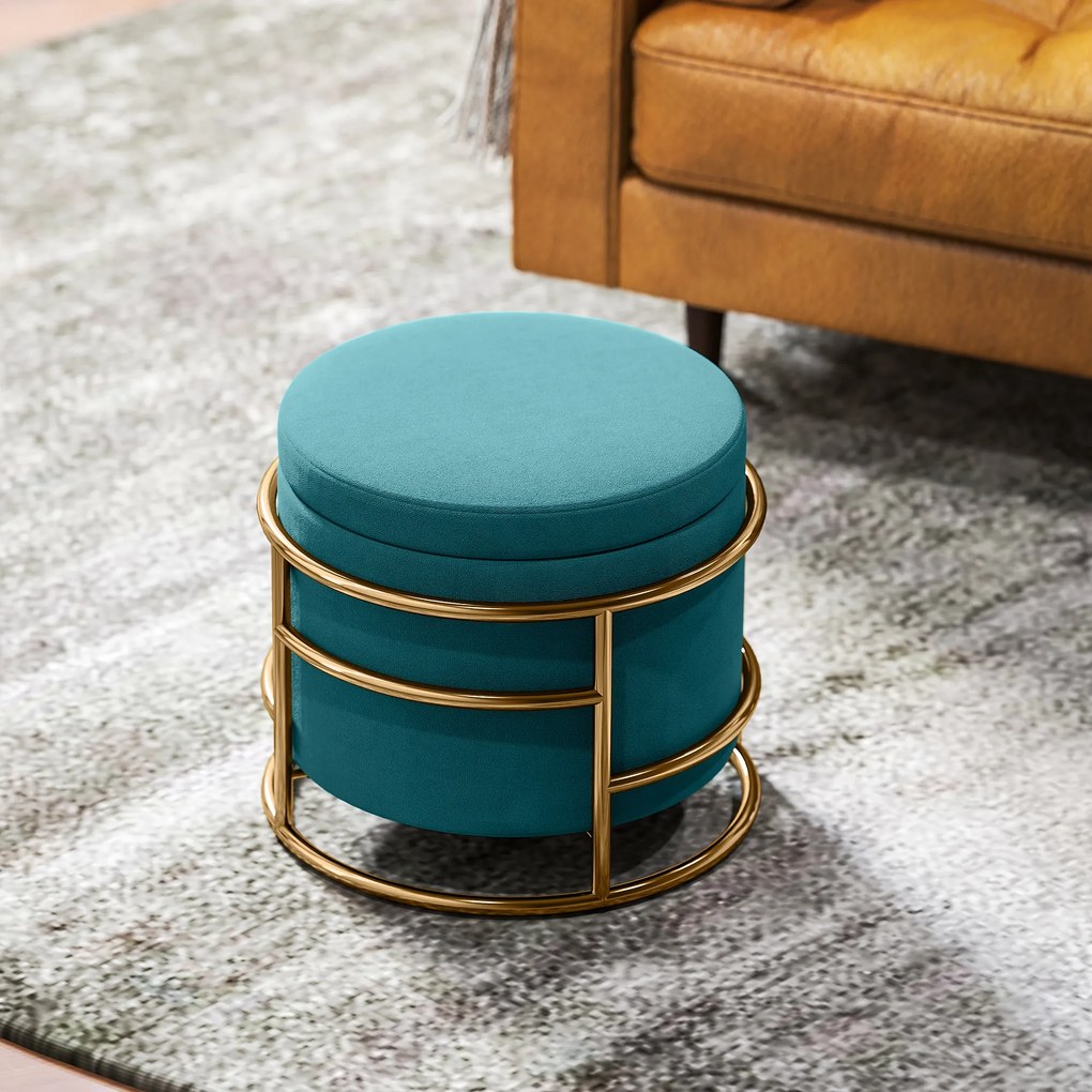 HOMCOM Pouf cu Spațiu de Depozitare în Catifea, 24L, Capac Detasabil, Ø42x39cm, Verde | Aosom Romania