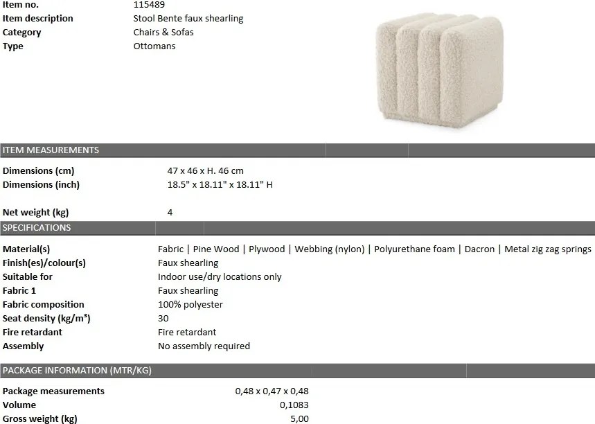 Taburete design LUX Bente, faux shearling 115489 HZ