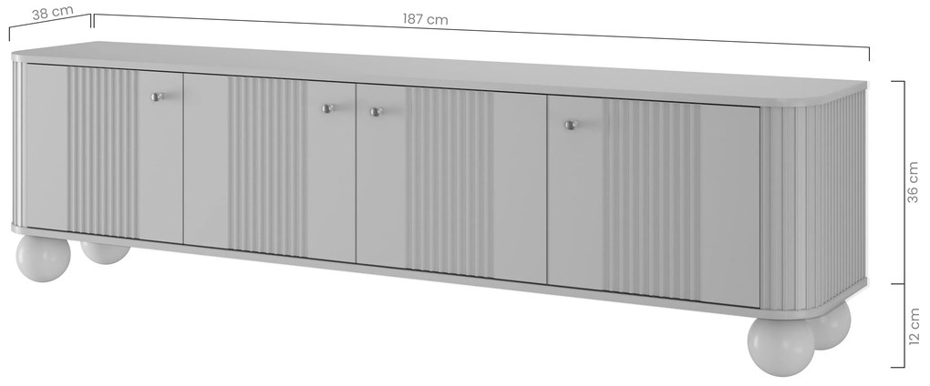 Comodă TV Vesper 4D 187 cm - cașmir / nuc / mânere negre / picioare sferice