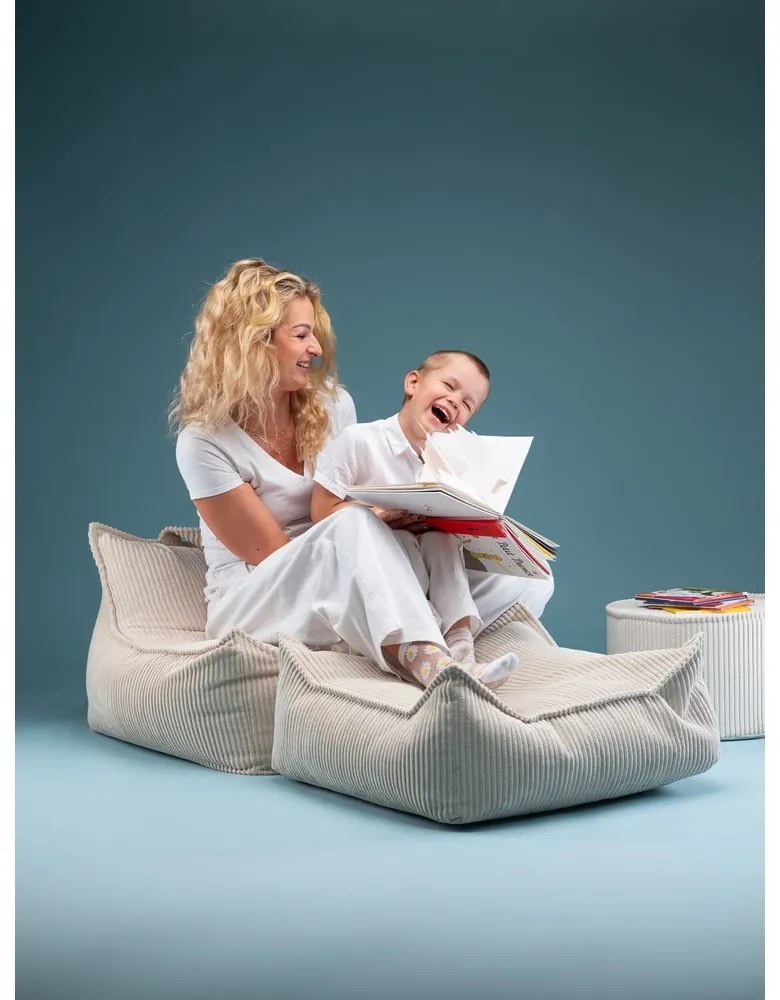 Fotoliu puf pentru copii crem cu tapițerie din catifea reiată Chair – Wigiwama