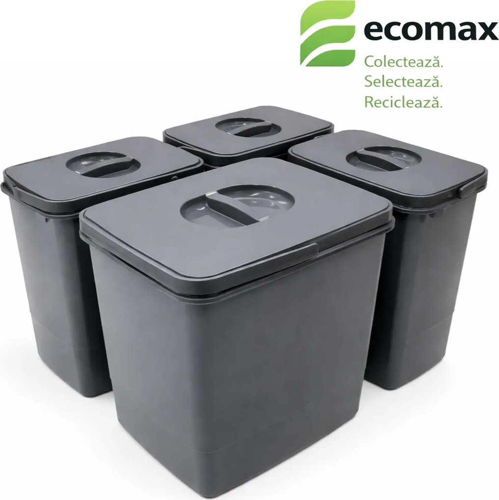Cos gunoi incorporabil in sertar, Ecomax Jazz 45, colectare selectiva, gri antracit, 1 x 15 l + 3 x 7 l Polipropilena, L:391 mm; A:461 mm; H:300 mm,