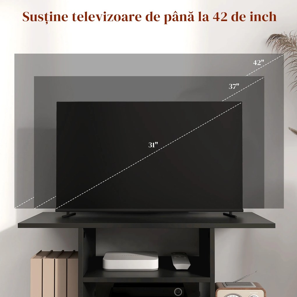 Mobilier Pentru Tv in Lemn cu Roti HOMCOM, Negru,40x40x80cm| Aosom RO | Aosom Romania