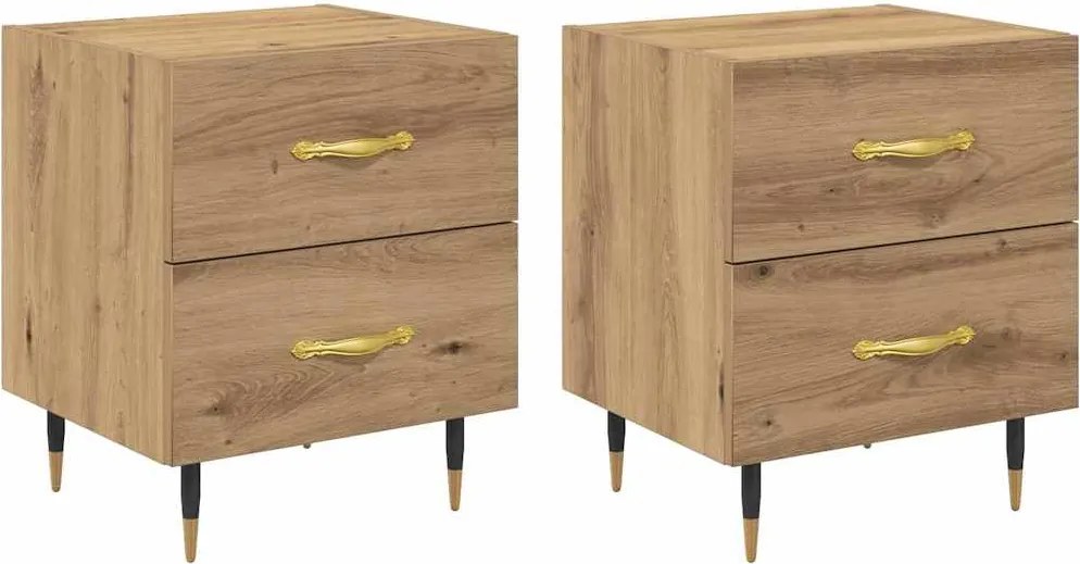 vidaXL Dulap de noapte 2 pcs Stejar Artizanal 40 x 35 x 47,5 cm