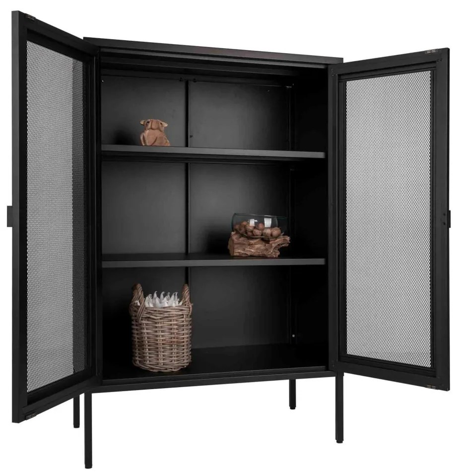 Dulap Melbourne, metal negru, 2 uși cu plasă, 80x40x120 cm