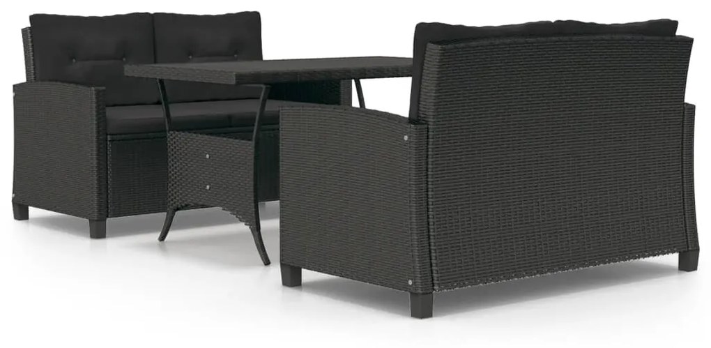 3095249 vidaXL Set mobilier de grădină, 3 piese, perne negre, poliratan