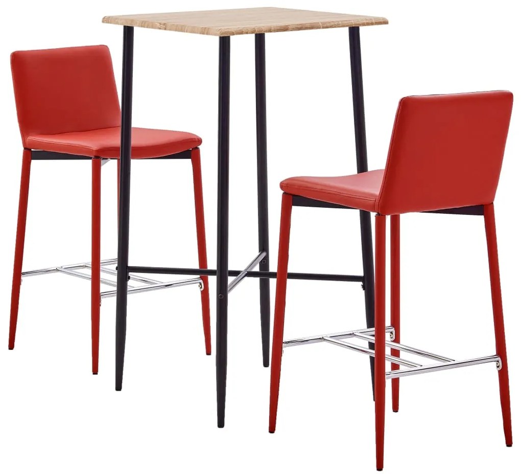 Set mobilier de bar, 3 piese, rosu, piele ecologica Rosu, 3