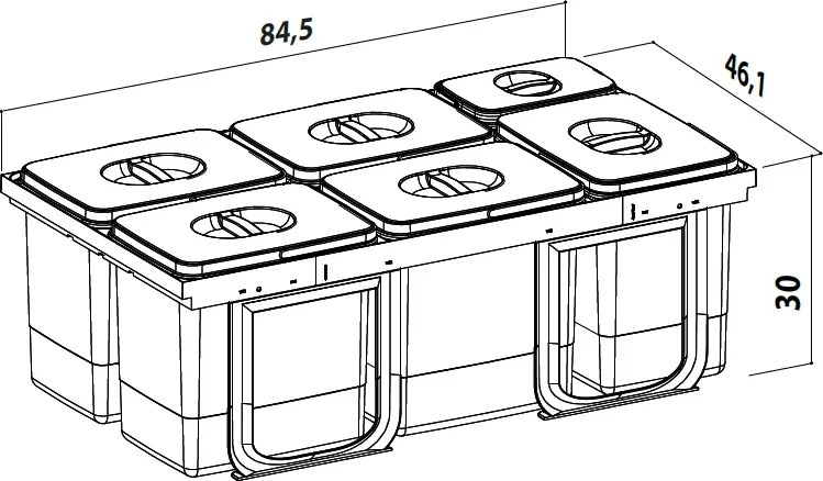 Cos gunoi incorporabil in sertar, Ecomax Jazz 90, colectare selectiva, gri antracit, 4 x 15 l + 3 x 7 l Polipropilena, L:845 mm; A:461 mm; H:300 mm,