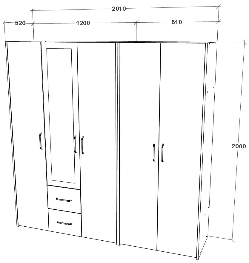 Dressing Malmo V3, Stejar Alb/Antracit, L 201 cm