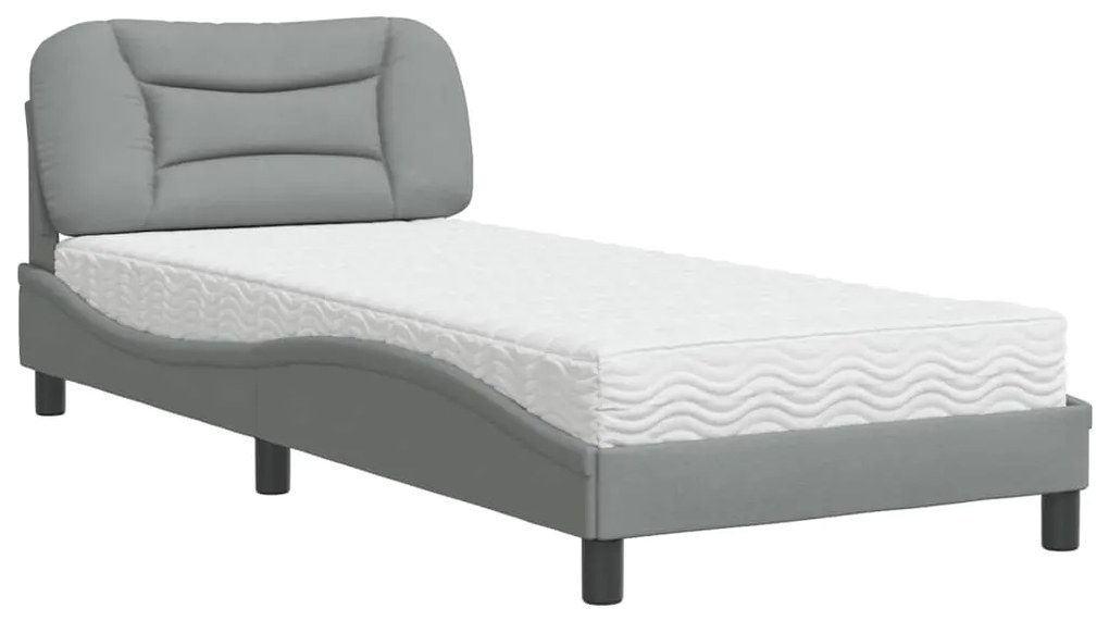 3208499 vidaXL Pat cu saltea, gri deschis, 90x190 cm, textil
