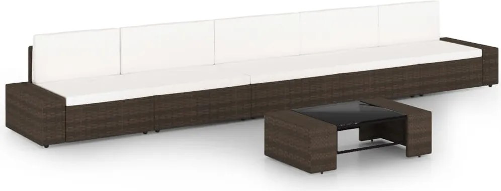 vidaXL Set mobilier de grădină cu perne, 6 piese, maro, poliratan