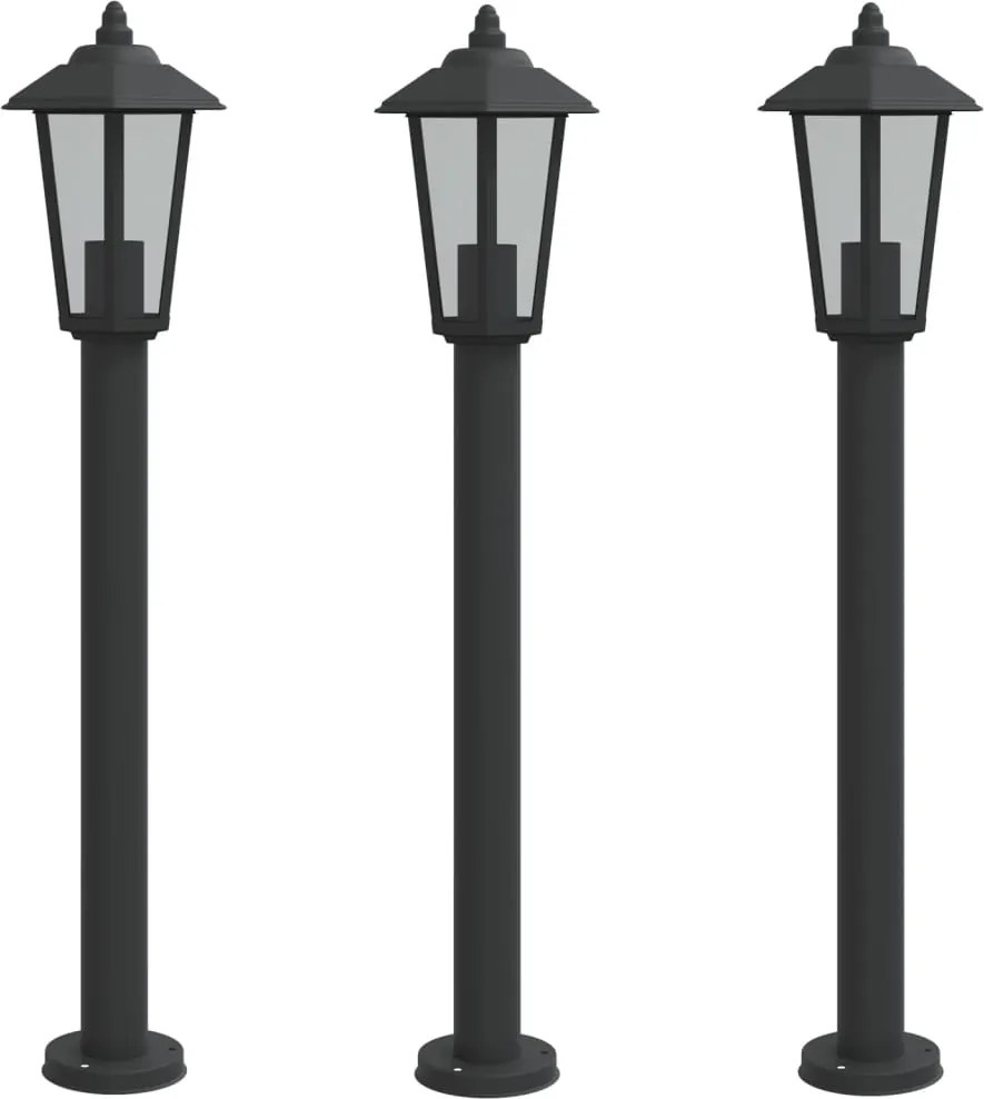 vidaXL Lămpi de podea de exterior 3 buc. negru 80 cm oțel inoxidabil