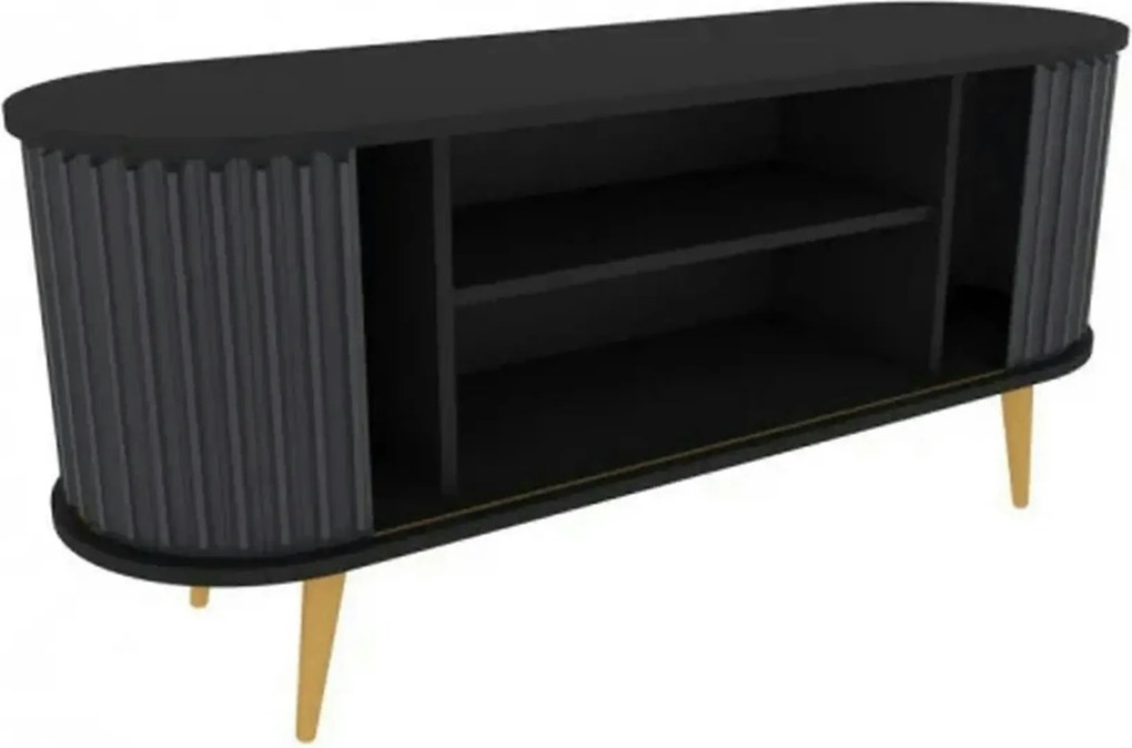 Comoda TV STOR, gri/negru, PAL melaminat, 140x43x64 cm