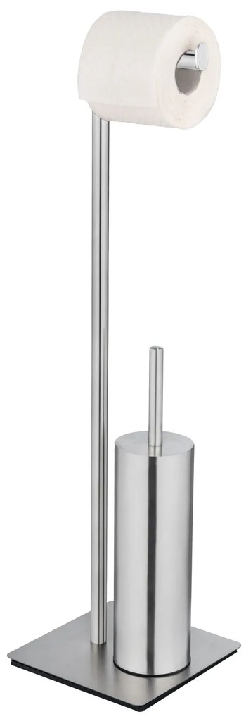 Perie WC cu suport hartie igienica RECCO, 2 în 1, Argintiu, 71,5x20 cm, WENKO