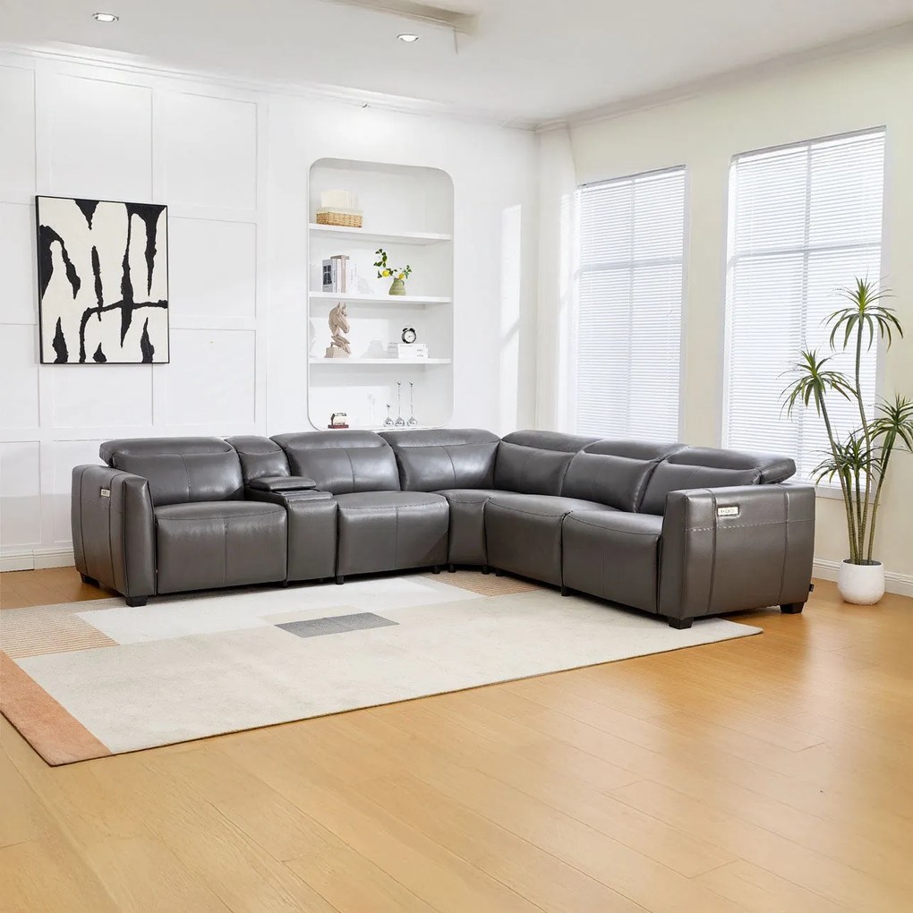 Coltar dumonde cu 2 reclinere electrice, tetiere reglabile, incarcare wireless, suport pahare Valen 334x83cm