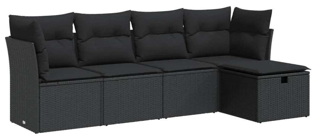 3325261 vidaXL Set mobilier de grădină cu perne, 5 piese, negru, poliratan