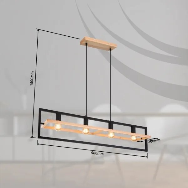 Globo ERICA 15575-4H - lustră pe cablu, 4xE27/40W/230V, negru/bej