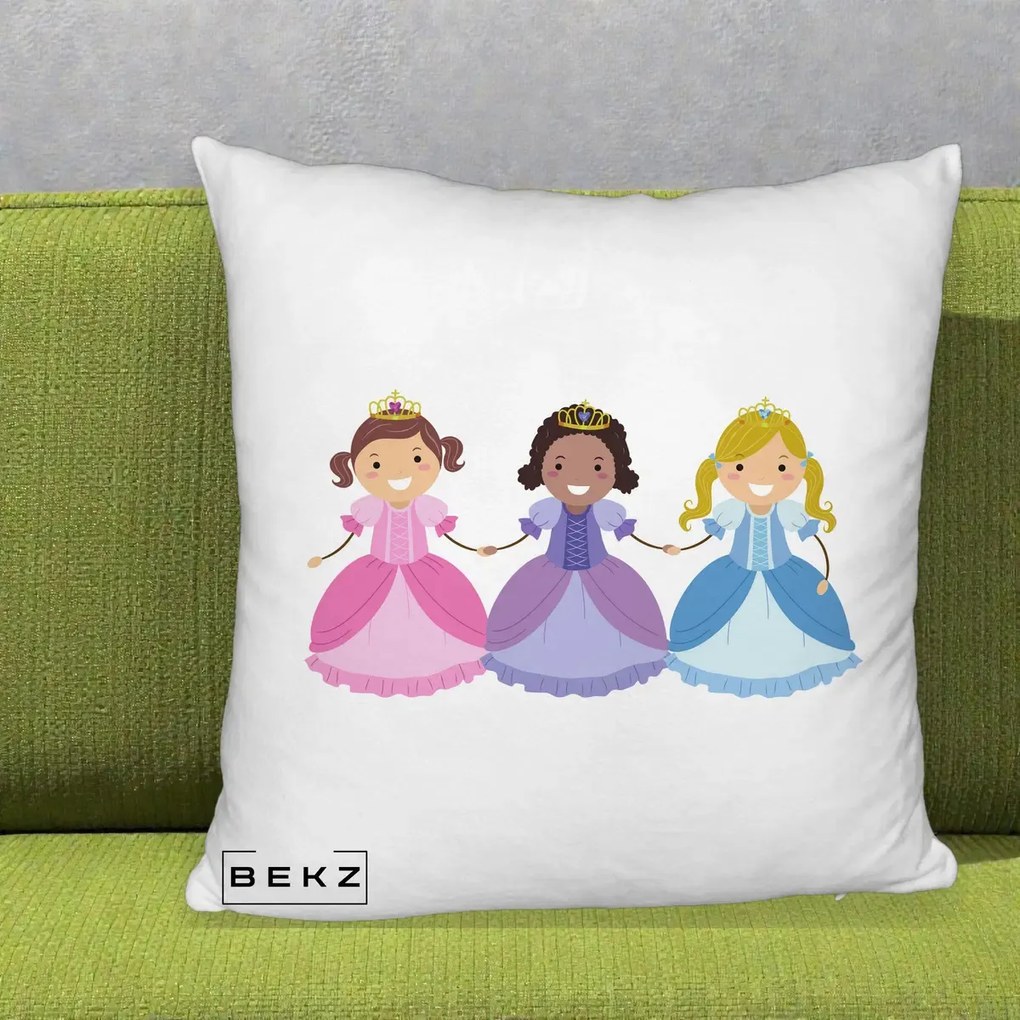 Perna Personalizata Printese Diverse Ilustratie, 40x40 cm, Alb Pufos, Husa Detasabila, Perna Inclusa, BEKZ®