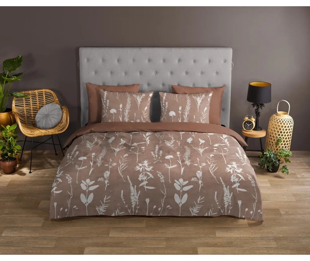 Lenjerie de pat maro din bumbac pentru pat de o persoană, extinsă 140x220 cm Rav – Good Morning