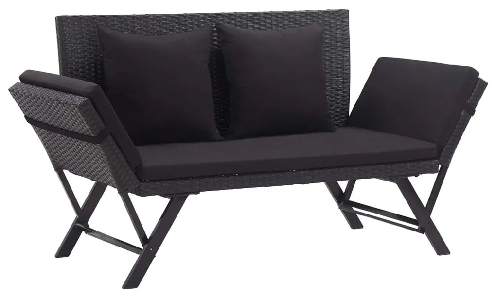 vidaXL Bancă de grădină cu perne, negru, 176 cm, poliratan