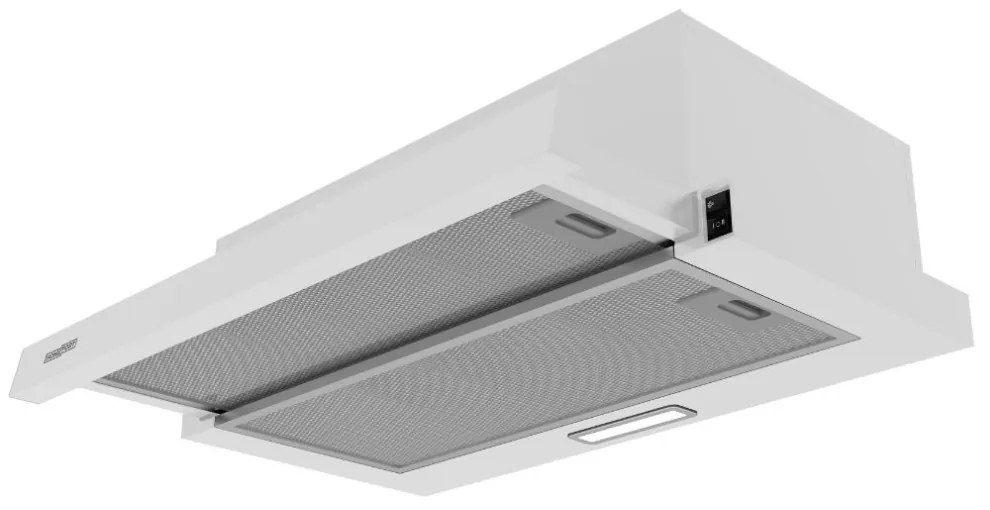 Hotă extractibilă HOMEFORT HPK611W, încorporată, iluminare LED, 1 motor, 408 m3/h, 54-66 dB, lățime 60 cm, B