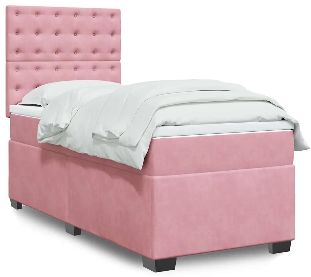 vidaXL Pat box spring cu saltea, roz, 80x200 cm, catifea