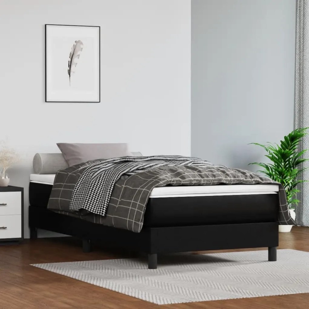 3144225 vidaXL Pat box spring cu saltea, negru, 80x200 cm, piele ecologică