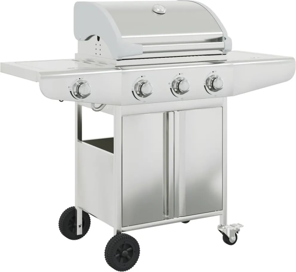 vidaXL Grătar pe gaz cu 4 arzătoare, argintiu, oțel inoxidabil