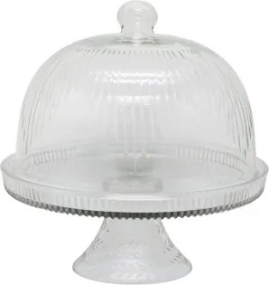 Cupolă decorativă pe picior cu elemente decorative, stil vintage, transparent, din sticlă, „Cloche”