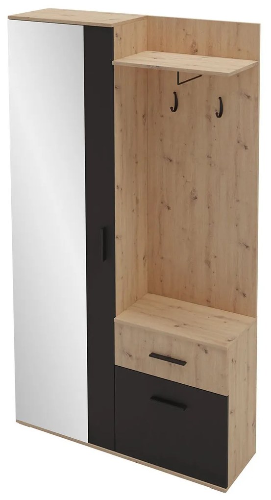 Mobilier hol Cless (Stejar artisan + Negru) (cu oglindă). 1104707