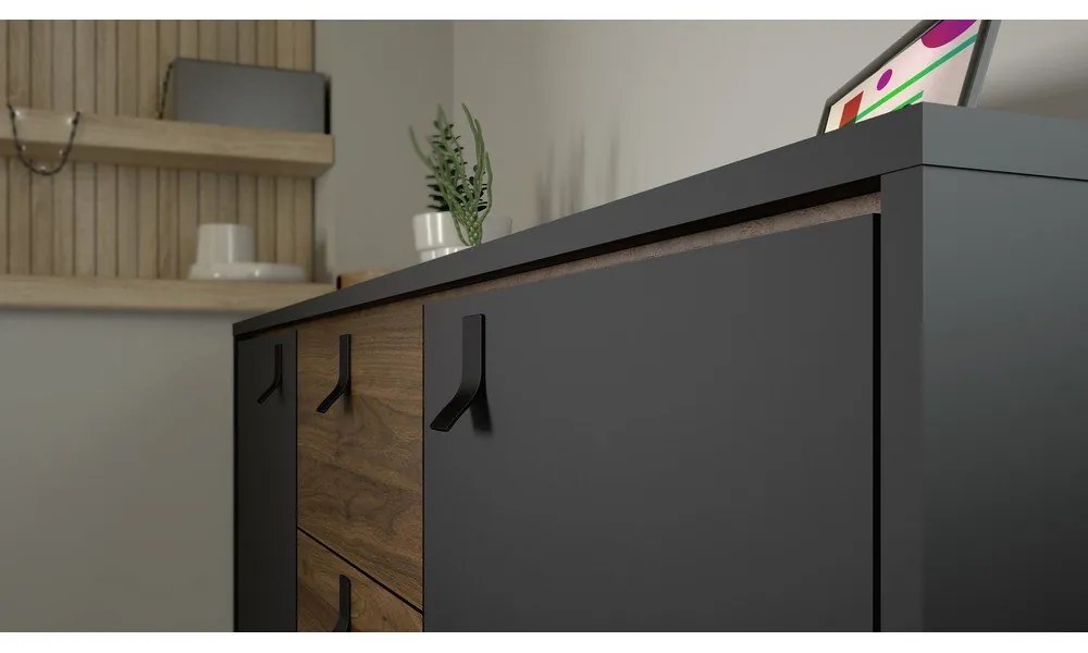 Comodă neagră cu aspect de lemn de nuc 150x72x40 cm Ry – Tvilum