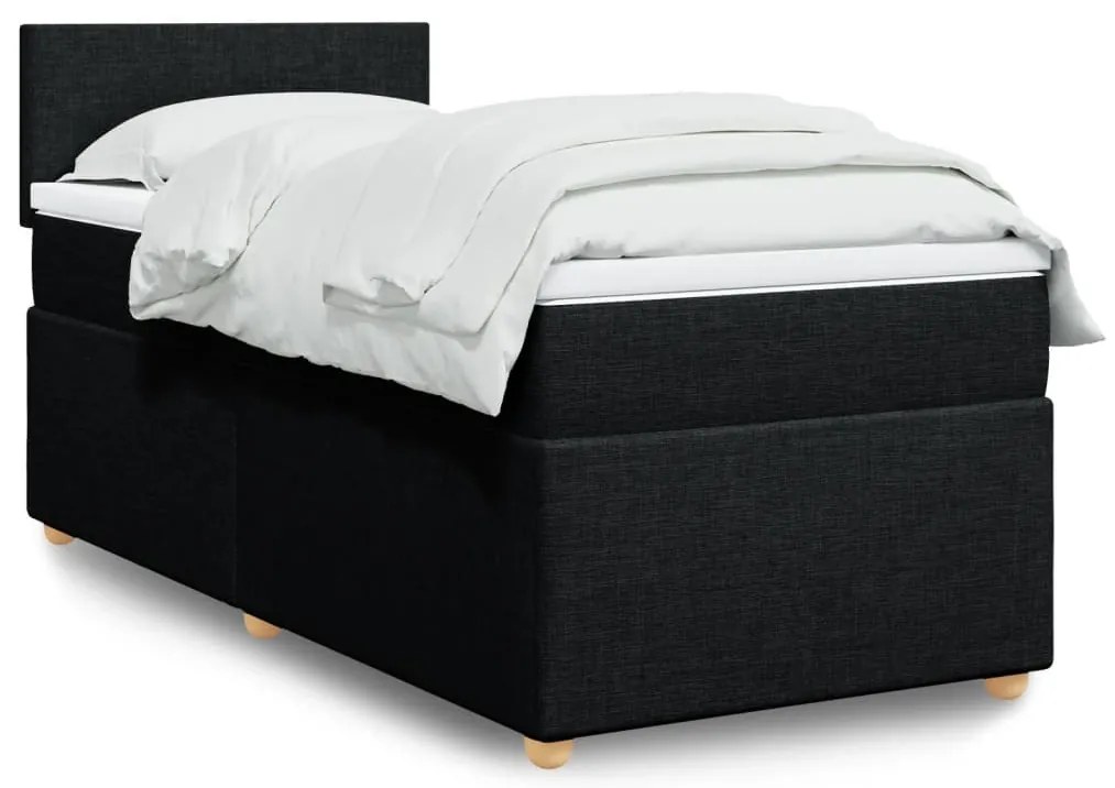vidaXL Pat box spring cu saltea, negru, 100x200 cm, textil