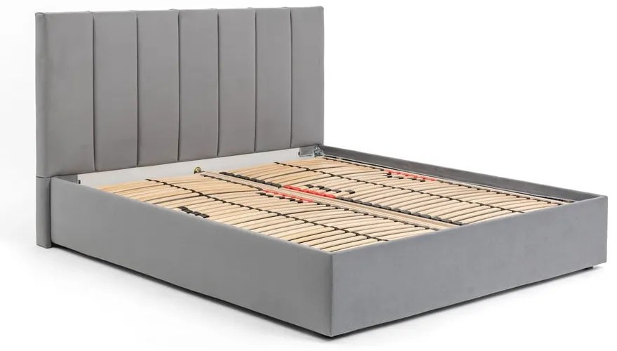 Pat matrimonial gri tapițat cu spațiu de depozitare cu somieră 160x200 cm Thessa Bold Line – Bonami Selection