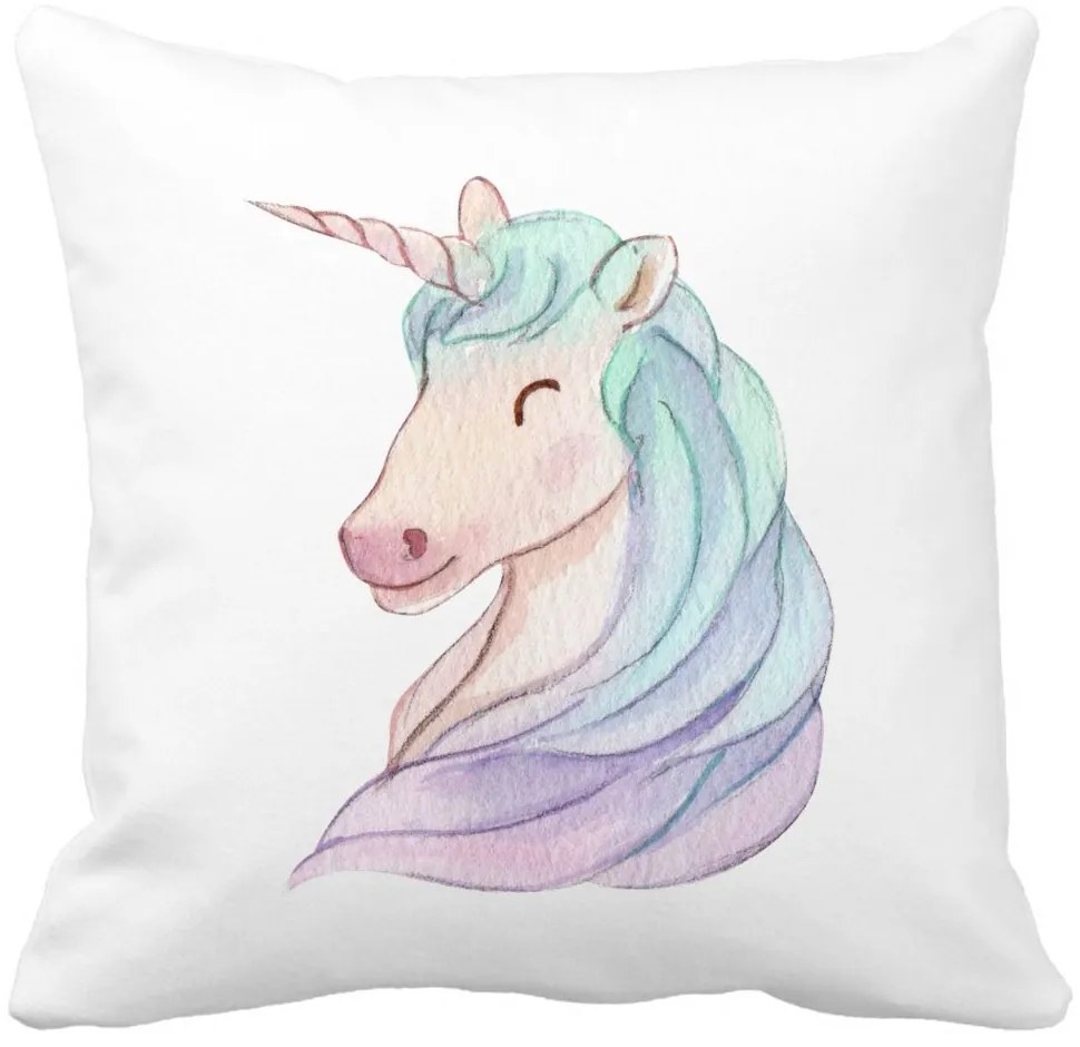 Perna Decorativa Patrata Unicorns, 40x40 cm, Alba, Mata, Husa Detasabila, Burduf