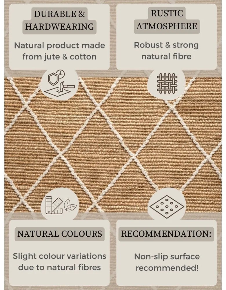 Covor în culoare naturală țesut manual din iută 200x300 cm Kunu – Hanse Home